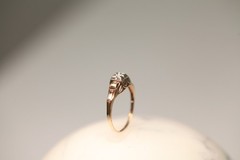 1930s Art Deco 10K Gold Diamond Engagement Ring Two Tone Illusion Sz 7.25