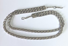 Vintage D’VER’S N.Y. 2-Strand Silver-tone Necklace w/ Square Rhinestones 15″