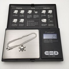 Silver Tone Costume Skull & Crossbones Charm Pendant Chain Necklace 18” #20