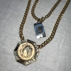 VTG NWT LISNER Runway Statement Roman Coin Rhinestone Medallion Necklace 28” .