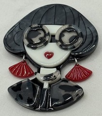 Pretty Lady 2 Blonde Purple Or Blue Hair Leopard Dress Pick Acrylic Brooch Pin