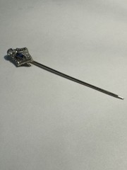 Victorian Solid 14k White Gold and Mine Cut Diamond And Sapphire Stick Pin