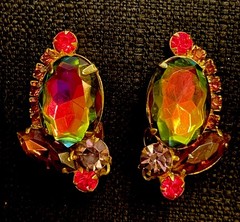 Juliana D&E Purple Green Ruby Watermelon Heliotrope Gold Tone Earrings Stunning