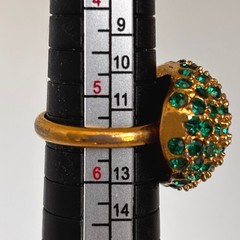 Vintage Cocktail Ring Gold Tone Emerald Green Rhinestone Pave Dome Adjustable