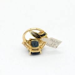 Vtg Sz 5 Ring Blue Clear Cubic Zirconia Signed 18KGE Gold Electroplated Jewelry