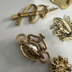 Vintage 12 Brooch Collection | Mix Lot Rhinestones Gold Silver Tone Floral