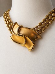 VTG YSL Yves Saint Laurent Gold Tone Statement Necklace Triple Strand Beads
