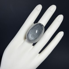 Chunky Lucite Dome Ring Clear Silver Bubble Shimmer 8 Retro Statement Runway