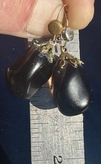 Vintage Eggplant Glass French Jet Style Dangle-Drop Earrings w Ornate Metal Caps