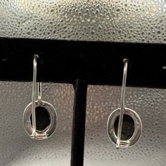 Vintage Black Onyx Sterling Silver Drop Earrings With French Wire Secure Closure
