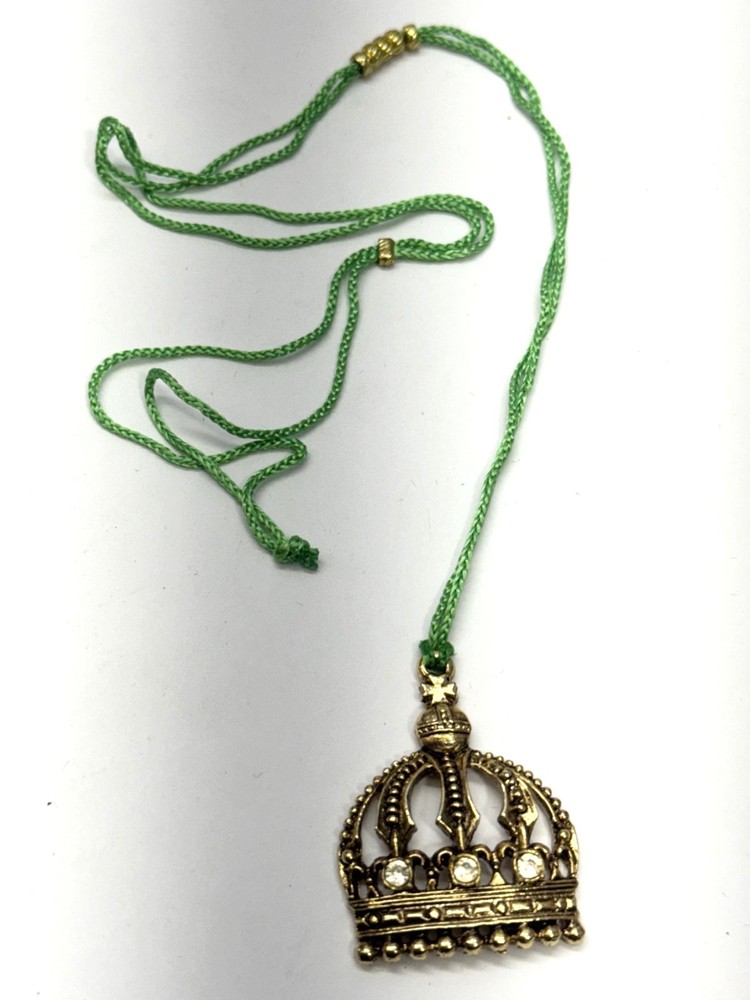 Vintage rhinestone crown green pendant necklace