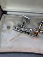 Vintage Anson Cuff Link Tie Bar Set – Original Box – Square – Silver Tone