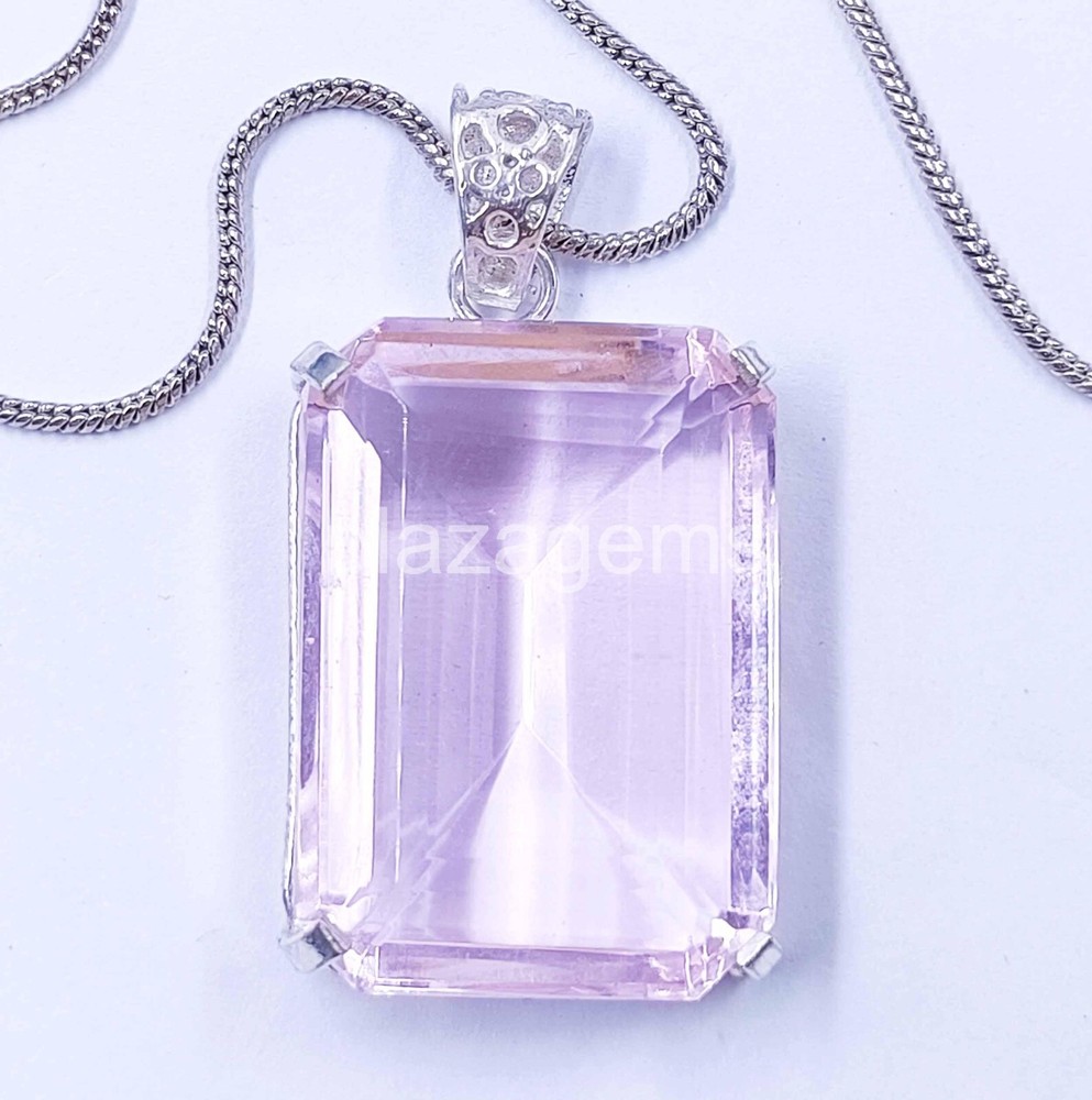 Pretty Emerald 100Ct TCW Pink Topaz 925 Sterling Silver Gemstone Pendant 24JQ