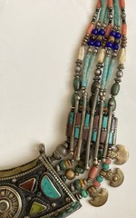 Vintage Tribal Necklace Turquoise Coral Inlay Ethnic Boho Statement Nepalese