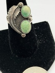 Vintage MCM Old Pawn Southwest Greenish Turquoise Stones Sterling Ring Size 8.5