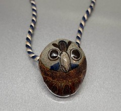 Vtg Signed JORGE WILMOT Mexican Folk Art Pottery OWL BEAD PENDANT NECKLACE 1970s