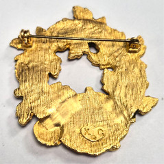 Vintage 90’s Kenneth Cole Festive Autumn Fall Leaf & Pumpkin Wreath Pin / Brooch