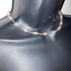 Vintage Y2K Pink Faceted Crystal Silver Beaded Choker Necklace Summer Jewelry