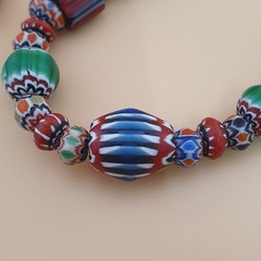 Antique Venetian MultiColor Mix Chevron Glass Beads Strands Necklace