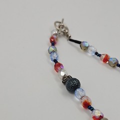 Vintage Artisanal Glass Bead Necklace Iridescent Crystal Boho Toggle Clasp
