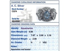 Vintage 0.95ct Aquamarine, 2.06ct Diamond and Palladium Dress Ring Size 5 3/8