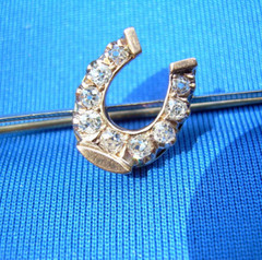 Original EARTH MINED DIAMOND Deco Horseshoe Brooch Equestrian PIN SOLID 14K GOLD