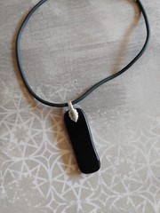 Vintage necklace precious metal foil art glass pendant on neoprene cord 19″