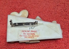 Vintage House Pins by Lucinda Kitty Cat in Yard & Big Purple Heart Pin / Brooch