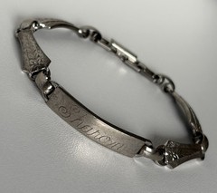 LA MODE Sterling Silver ID Bracelet 7” Floral Vintage Etched SHAROIN 13.58 Grams