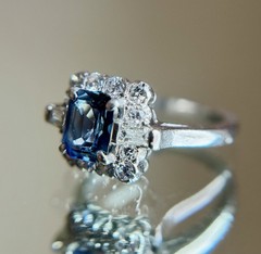 Vintage Retro ~1ct Sapphire & Diamond Platinum Engagement Ring Sz 5 5.7g Estate