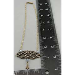 Vintage Edwardian Lavalier Necklace Open Framework Blue Glass Brass Barrel Clasp