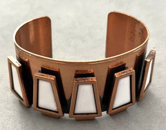 RENOIR MATISSE Modernist Trapezoid White Enamel Copper Cuff Bangle Bracelet Mint