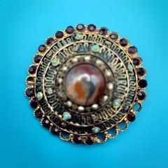 Israel Gilt Silver 935 Filigree Missing Stones Brooch Pendant Vintage