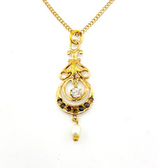 Antique Edwardian 9K Gold Pearl Lavalier Pendant Necklace 17 Inch