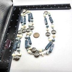 Necklace Vintage Beaded Floral Blue Bleached Acrylic 32″ Layering SKU2342