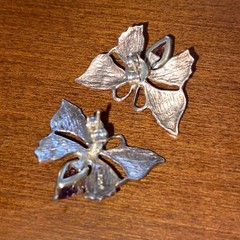 Vintage Purple Amethyst Silver Filigree Wing Butterfly Earrings.