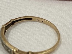 Vintage Antique 14k Solid Yellow Gold Accent Diamond Art Deco Band Ring SIZE 6