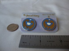 VINTAGE SAMUEL HUANG DESIGNER CLOISONNE RETRO ABSTRACT WHITE BLUE STUD EARRINGS