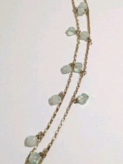 Vintage Faux Aquamarine Station Beads & Gold Tone Cable Link Chain Necklace. 29″