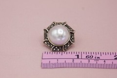 Vintage Sterling Silver Marcasite Faux Pearl Round Post Earrings – Ideal Gift
