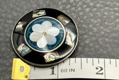 Vintage Mexico Alpaca Silver Mother of Pearl Abalone Flower Brooch Pin Boho