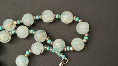 VTG Turquoise & Hand painted Glass Beads / 18″ Necklace, 1900s Venetian Murano