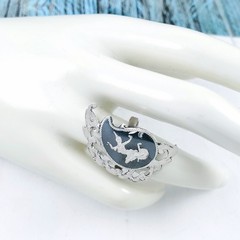Vintage Thai Nielloware Siam Sterling Silver Goddess Ring, Size 7