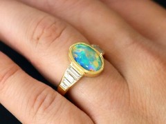 Vintage French 1.40 Ct Opal 1.12 Ct Diamond 18k Yellow Gold Dress Ring – 6.25