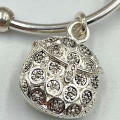 Vintage Y2K Silver Tone Purse Charm Cuff Bracelet Retro Boho Style Classic