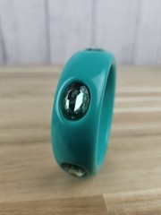 Vintage 1990s Bluegreen Teal Plastic Bangle Bracelet with Faceted Stone Inlays