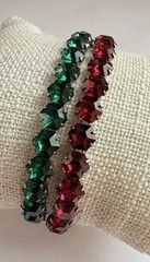 2 Sterling Silver ART DECO Christmas Red Green Hexagon Rhinestone Bracelets Sz S
