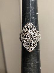 35. Vintage 925 Sterling Silver Hand Crafted Filigree Rhombus Ring 5.25s, 3.1g