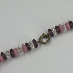Vintage Art Deco Style Pink Purple Clear Plastic Bead Necklace 25 Inch