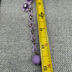 Vintage Necklace Acrylic Purple Flowers Rhinestone Centers 15 Inches READ